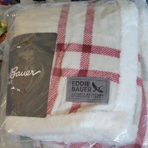 Eddie Bauer Red and Cream Plaid Throw